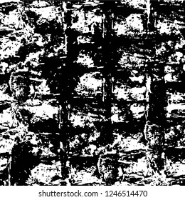 Grunge overlay layer. Abstract black and white vector background. Monochrome vintage surface with dirty pattern in cracks, spots, dots. Old painted wall in dark horror style design