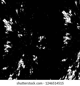 Grunge overlay layer. Abstract black and white vector background. Monochrome vintage surface with dirty pattern in cracks, spots, dots. Old painted wall in dark horror style design