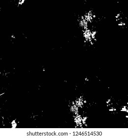 Grunge overlay layer. Abstract black and white vector background. Monochrome vintage surface with dirty pattern in cracks, spots, dots. Old painted wall in dark horror style design