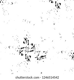 Grunge overlay layer. Abstract black and white vector background. Monochrome vintage surface with dirty pattern in cracks, spots, dots. Old painted wall in dark horror style design