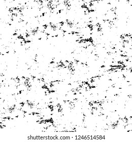 Grunge overlay layer. Abstract black and white vector background. Monochrome vintage surface with dirty pattern in cracks, spots, dots. Old painted wall in dark horror style design