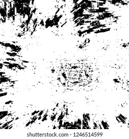 Grunge overlay layer. Abstract black and white vector background. Monochrome vintage surface with dirty pattern in cracks, spots, dots. Old painted wall in dark horror style design