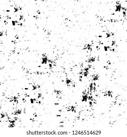 Grunge overlay layer. Abstract black and white vector background. Monochrome vintage surface with dirty pattern in cracks, spots, dots. Old painted wall in dark horror style design
