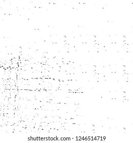Grunge overlay layer. Abstract black and white vector background. Monochrome vintage surface with dirty pattern in cracks, spots, dots. Old painted wall in dark horror style design