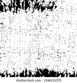 Grunge overlay layer. Abstract black and white vector background. Monochrome vintage surface with dirty pattern in cracks, spots, dots. Old painted wall in dark horror style design
