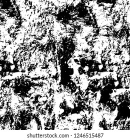 Grunge overlay layer. Abstract black and white vector background. Monochrome vintage surface with dirty pattern in cracks, spots, dots. Old painted wall in dark horror style design