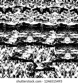 Grunge overlay layer. Abstract black and white vector background. Monochrome vintage surface with dirty pattern in cracks, spots, dots. Old painted wall in dark horror style design