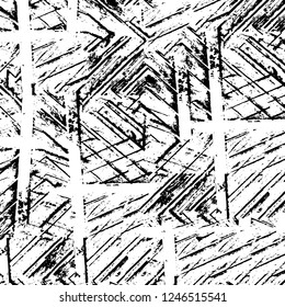 Grunge overlay layer. Abstract black and white vector background. Monochrome vintage surface with dirty pattern in cracks, spots, dots. Old painted wall in dark horror style design