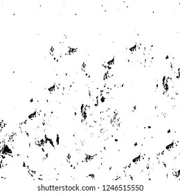 Grunge overlay layer. Abstract black and white vector background. Monochrome vintage surface with dirty pattern in cracks, spots, dots. Old painted wall in dark horror style design