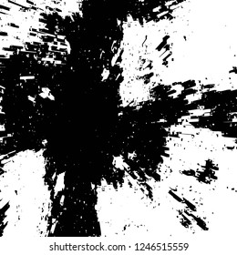 Grunge overlay layer. Abstract black and white vector background. Monochrome vintage surface with dirty pattern in cracks, spots, dots. Old painted wall in dark horror style design