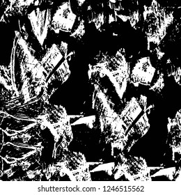 Grunge overlay layer. Abstract black and white vector background. Monochrome vintage surface with dirty pattern in cracks, spots, dots. Old painted wall in dark horror style design