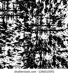 Grunge overlay layer. Abstract black and white vector background. Monochrome vintage surface with dirty pattern in cracks, spots, dots. Old painted wall in dark horror style design