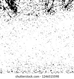 Grunge overlay layer. Abstract black and white vector background. Monochrome vintage surface with dirty pattern in cracks, spots, dots. Old painted wall in dark horror style design