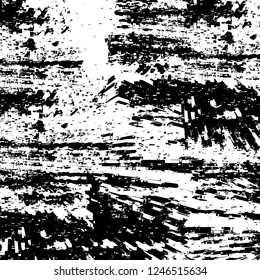 Grunge overlay layer. Abstract black and white vector background. Monochrome vintage surface with dirty pattern in cracks, spots, dots. Old painted wall in dark horror style design