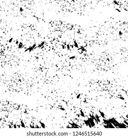 Grunge overlay layer. Abstract black and white vector background. Monochrome vintage surface with dirty pattern in cracks, spots, dots. Old painted wall in dark horror style design