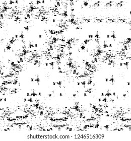 Grunge overlay layer. Abstract black and white vector background. Monochrome vintage surface with dirty pattern in cracks, spots, dots. Old painted wall in dark horror style design