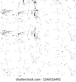 Grunge overlay layer. Abstract black and white vector background. Monochrome vintage surface with dirty pattern in cracks, spots, dots. Old painted wall in dark horror style design