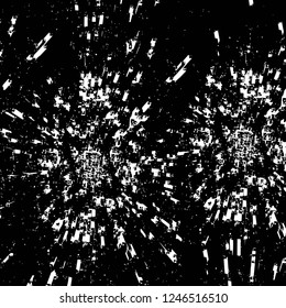 Grunge overlay layer. Abstract black and white vector background. Monochrome vintage surface with dirty pattern in cracks, spots, dots. Old painted wall in dark horror style design