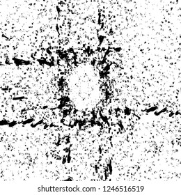Grunge overlay layer. Abstract black and white vector background. Monochrome vintage surface with dirty pattern in cracks, spots, dots. Old painted wall in dark horror style design