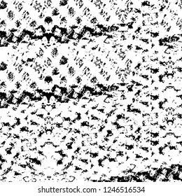 Grunge overlay layer. Abstract black and white vector background. Monochrome vintage surface with dirty pattern in cracks, spots, dots. Old painted wall in dark horror style design