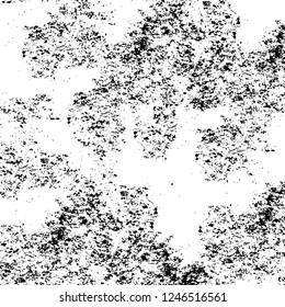 Grunge overlay layer. Abstract black and white vector background. Monochrome vintage surface with dirty pattern in cracks, spots, dots. Old painted wall in dark horror style design