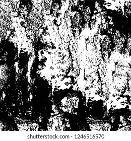 Grunge overlay layer. Abstract black and white vector background. Monochrome vintage surface with dirty pattern in cracks, spots, dots. Old painted wall in dark horror style design