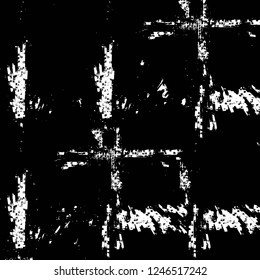 Grunge overlay layer. Abstract black and white vector background. Monochrome vintage surface with dirty pattern in cracks, spots, dots. Old painted wall in dark horror style design