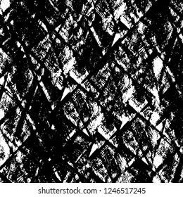 Grunge overlay layer. Abstract black and white vector background. Monochrome vintage surface with dirty pattern in cracks, spots, dots. Old painted wall in dark horror style design
