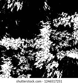 Grunge overlay layer. Abstract black and white vector background. Monochrome vintage surface with dirty pattern in cracks, spots, dots. Old painted wall in dark horror style design