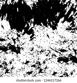 Grunge overlay layer. Abstract black and white vector background. Monochrome vintage surface with dirty pattern in cracks, spots, dots. Old painted wall in dark horror style design