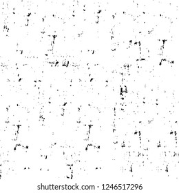 Grunge overlay layer. Abstract black and white vector background. Monochrome vintage surface with dirty pattern in cracks, spots, dots. Old painted wall in dark horror style design