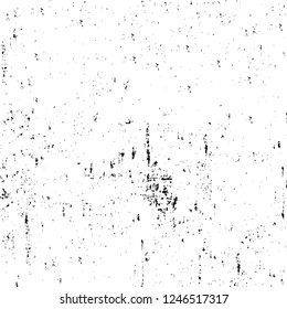 Grunge overlay layer. Abstract black and white vector background. Monochrome vintage surface with dirty pattern in cracks, spots, dots. Old painted wall in dark horror style design