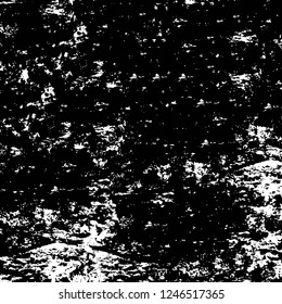 Grunge overlay layer. Abstract black and white vector background. Monochrome vintage surface with dirty pattern in cracks, spots, dots. Old painted wall in dark horror style design