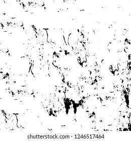 Grunge overlay layer. Abstract black and white vector background. Monochrome vintage surface with dirty pattern in cracks, spots, dots. Old painted wall in dark horror style design