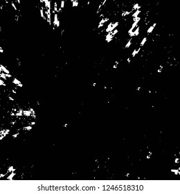 Grunge overlay layer. Abstract black and white vector background. Monochrome vintage surface with dirty pattern in cracks, spots, dots. Old painted wall in dark horror style design