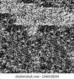 Grunge overlay layer. Abstract black and white vector background. Monochrome vintage surface with dirty pattern in cracks, spots, dots. Old painted wall in dark horror style design
