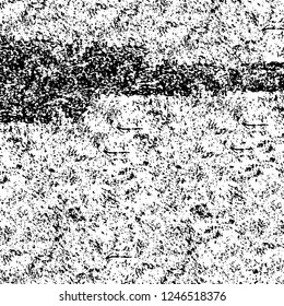 Grunge overlay layer. Abstract black and white vector background. Monochrome vintage surface with dirty pattern in cracks, spots, dots. Old painted wall in dark horror style design