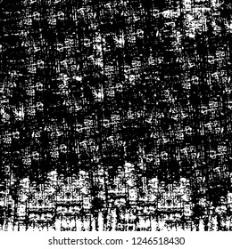 Grunge overlay layer. Abstract black and white vector background. Monochrome vintage surface with dirty pattern in cracks, spots, dots. Old painted wall in dark horror style design