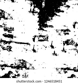 Grunge overlay layer. Abstract black and white vector background. Monochrome vintage surface with dirty pattern in cracks, spots, dots. Old painted wall in dark horror style design
