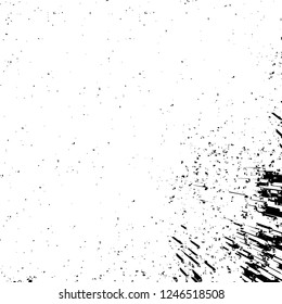 Grunge overlay layer. Abstract black and white vector background. Monochrome vintage surface with dirty pattern in cracks, spots, dots. Old painted wall in dark horror style design