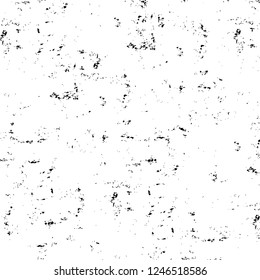 Grunge overlay layer. Abstract black and white vector background. Monochrome vintage surface with dirty pattern in cracks, spots, dots. Old painted wall in dark horror style design