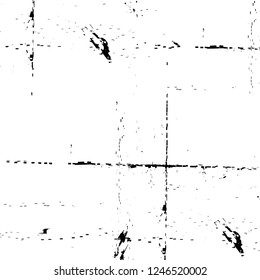 Grunge overlay layer. Abstract black and white vector background. Monochrome vintage surface with dirty pattern in cracks, spots, dots. Old painted wall in dark horror style design