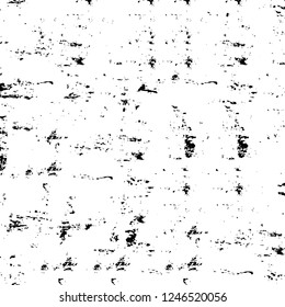Grunge overlay layer. Abstract black and white vector background. Monochrome vintage surface with dirty pattern in cracks, spots, dots. Old painted wall in dark horror style design