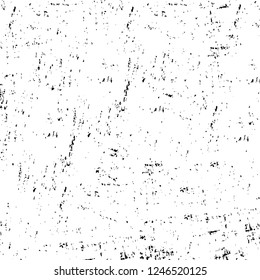 Grunge overlay layer. Abstract black and white vector background. Monochrome vintage surface with dirty pattern in cracks, spots, dots. Old painted wall in dark horror style design
