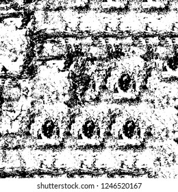 Grunge overlay layer. Abstract black and white vector background. Monochrome vintage surface with dirty pattern in cracks, spots, dots. Old painted wall in dark horror style design
