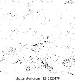 Grunge overlay layer. Abstract black and white vector background. Monochrome vintage surface with dirty pattern in cracks, spots, dots. Old painted wall in dark horror style design