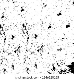 Grunge overlay layer. Abstract black and white vector background. Monochrome vintage surface with dirty pattern in cracks, spots, dots. Old painted wall in dark horror style design