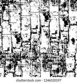 Grunge overlay layer. Abstract black and white vector background. Monochrome vintage surface with dirty pattern in cracks, spots, dots. Old painted wall in dark horror style design