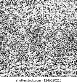 Grunge overlay layer. Abstract black and white vector background. Monochrome vintage surface with dirty pattern in cracks, spots, dots. Old painted wall in dark horror style design