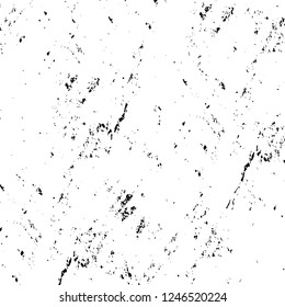 Grunge overlay layer. Abstract black and white vector background. Monochrome vintage surface with dirty pattern in cracks, spots, dots. Old painted wall in dark horror style design